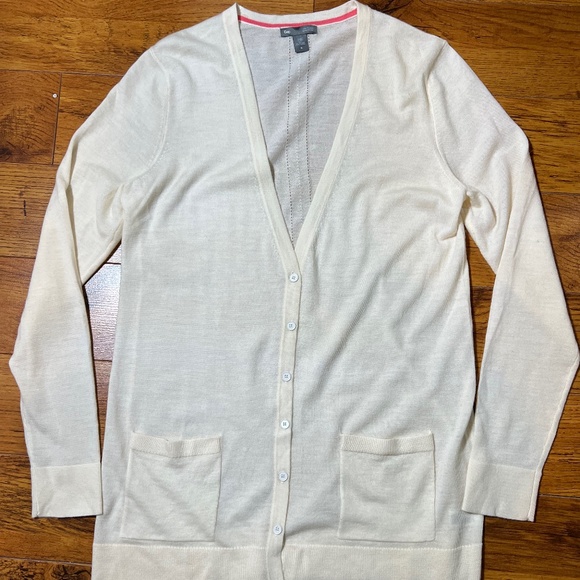 Gap Extra Fine Merino Wool Button Long Cardigan Off White/Ivory Size M - Picture 1 of 5